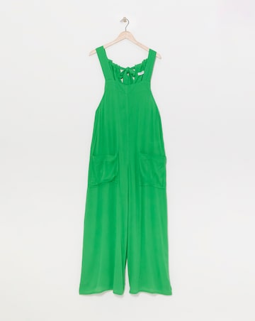 Simply Be Green Crinkle Wide Leg Jumpsuit With Pockets