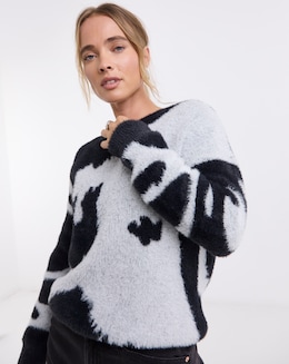 Cow Print Crew Neck Jumper