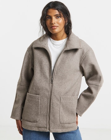 Neutral Zip Through Funnel Neck Jacket