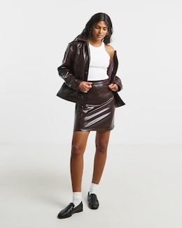 Simply Be Burgundy Faux Leather Lacquered Mini Skirt
