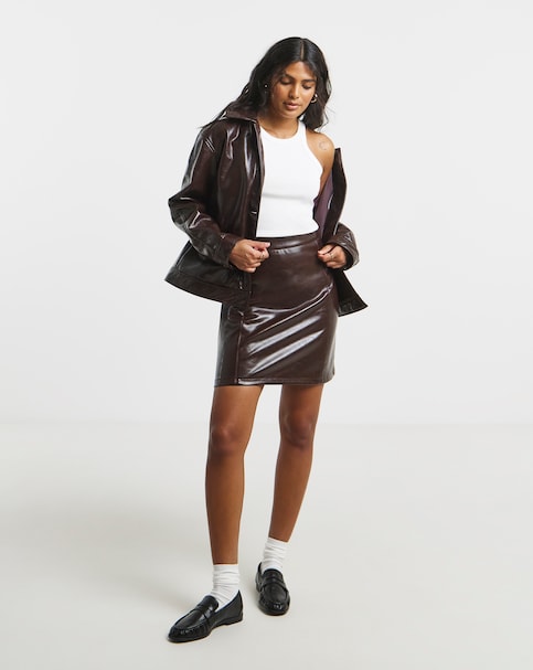Simply Be Burgundy Faux Leather Lacquered Mini Skirt