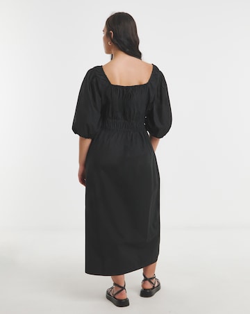 Simply Be Black Cotton Poplin Tie Front Midi Dress