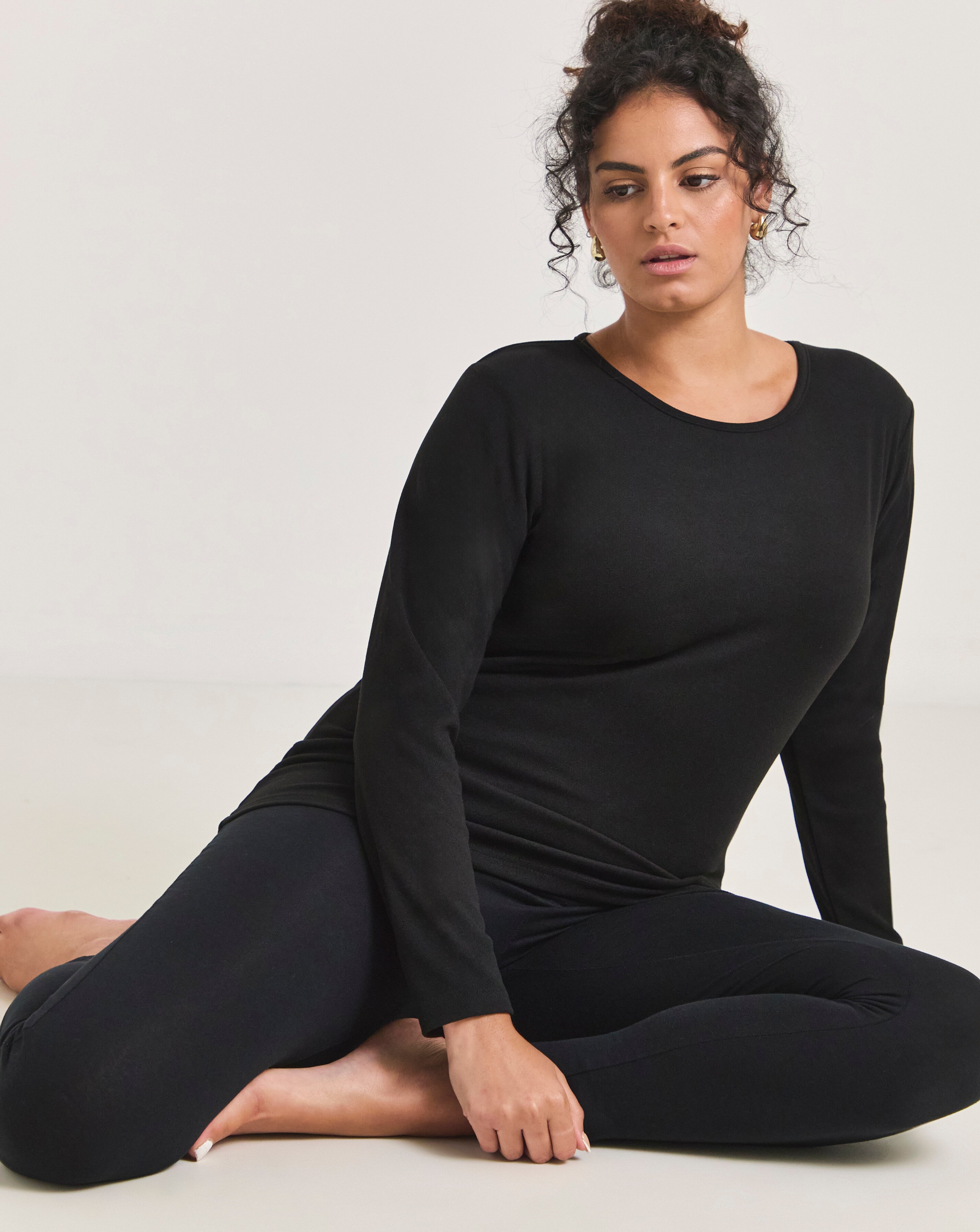 Pretty Secrets Thermal Brushed Fleece Long Sleeve Top -Black