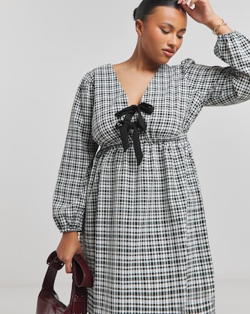Mono Check Bow Detail Skater Dress