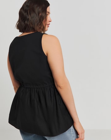 Simply Be Black Sleeveless Poplin Jersey Mix Tank Top