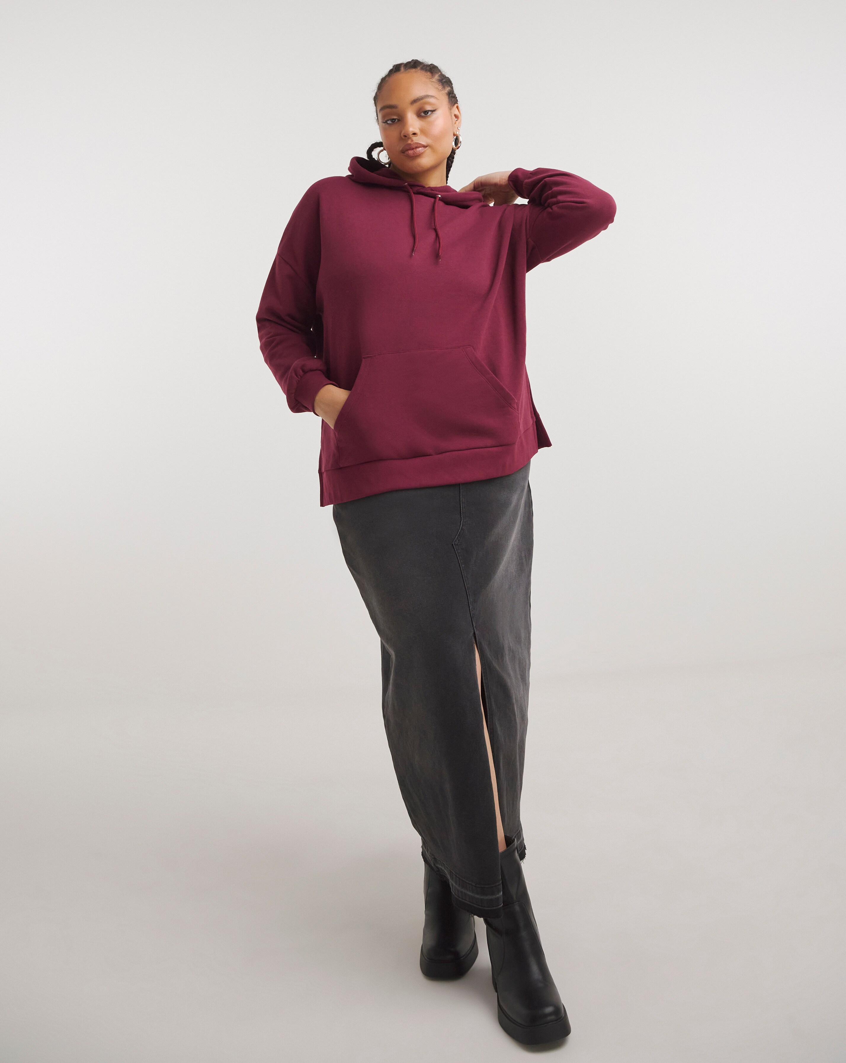 Burgundy Longline Hooded Tunic Simply Be