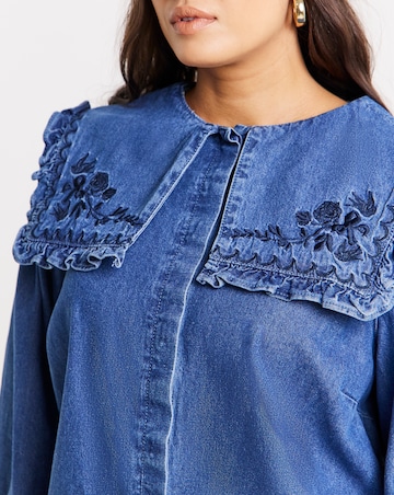 Embroidered Sailor Collar Denim Shirt