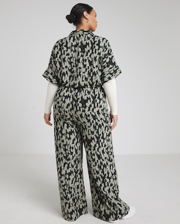 Green Print Button Through Utility Jumpsuit With Pockets