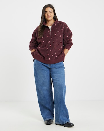 Simply Be Pink & Burgundy Cherries Print Borg Sweatshirt