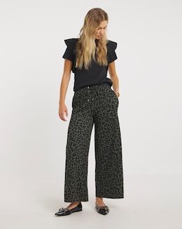 Jersey Waffle Leopard Print Wide Leg Trousers