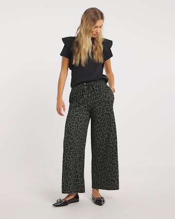 Jersey Waffle Leopard Print Wide Leg Trousers