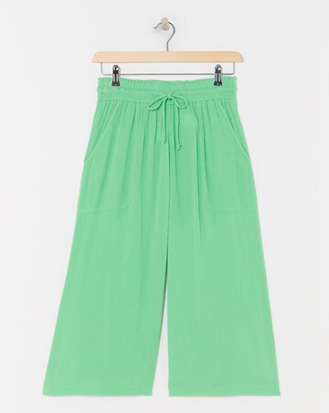 Green Crinkle Tie Waist Wide Leg Culotte