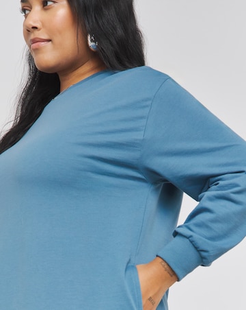 Blue Midi Sweatshirt Dress With Pockets