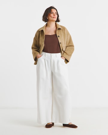 Simply Be Ecru Extreme Pleat Detail Wide Leg Jean