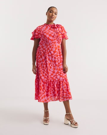 Joanna Hope Printed Tie Neck Midi Dress