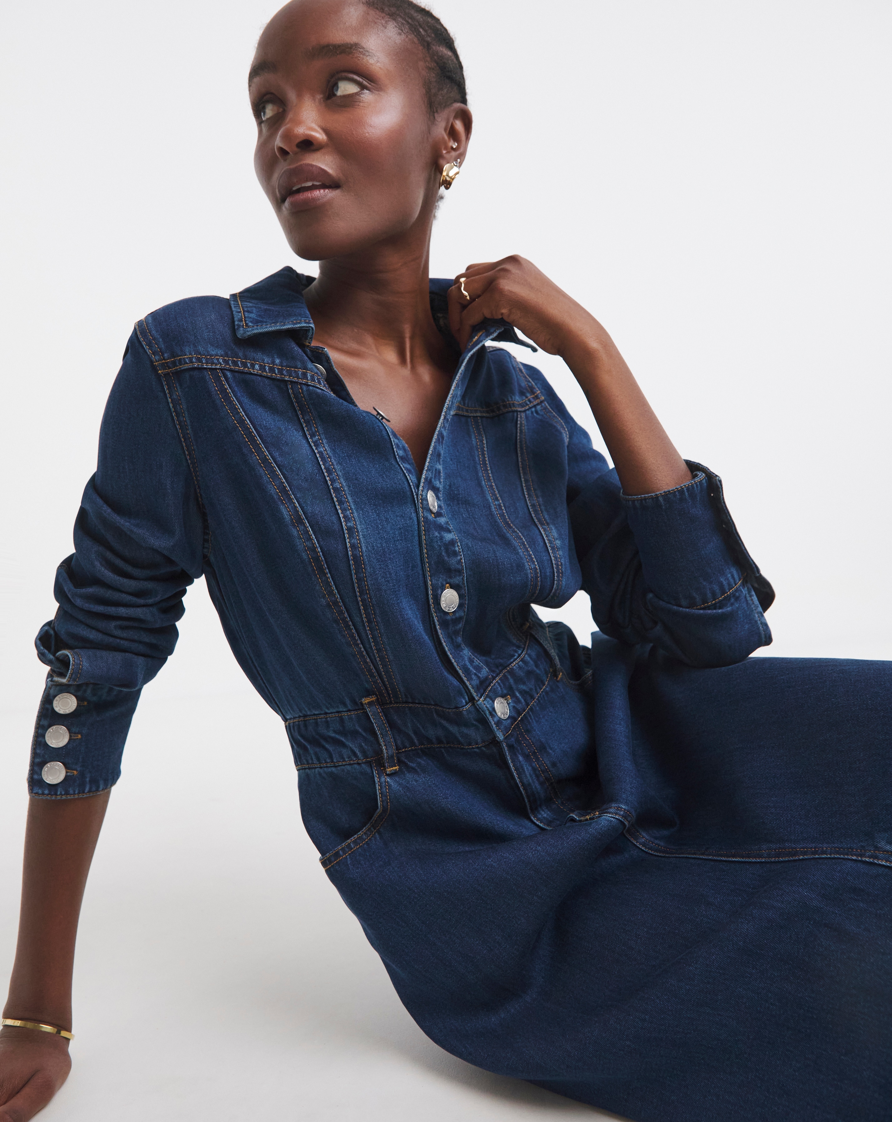 Simply Be Dark Wash Denim Midaxi Dress with Tencel TM | Simply Be