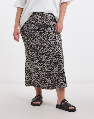 Grey Leopard Print Satin Maxi Skirt
