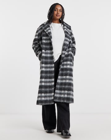 Black Check Maxi Faux Wool Coat
