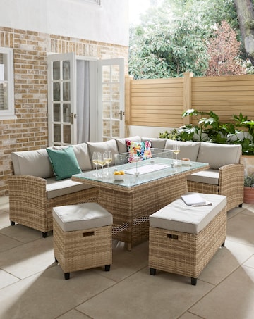 Valencia Corner Dining Set With Firepit Table