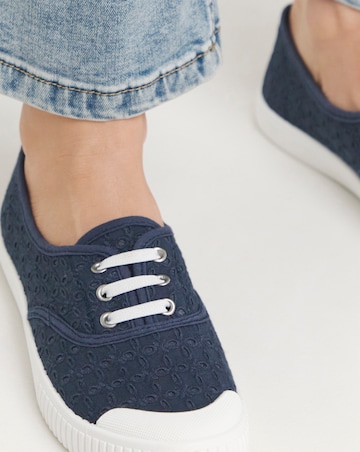 Burney Broderie Lace Up Plimsole Trainers Standard D Fit