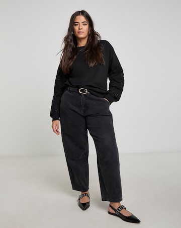Black Cut Work Detail Sleeve Sweatshirt