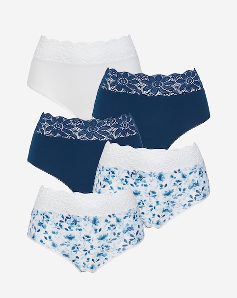 Pretty Secrets (5 Pack) Lace Top Full Knickers Blue Floral