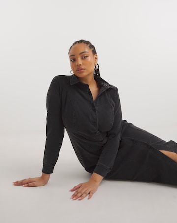 Black Denim Button Through Maxi Dress
