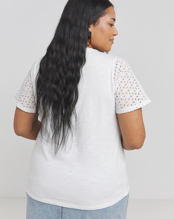 White Broderie Sleeve T-Shirt