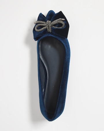 Carballo Velvet Bow Trim Flat Shoes - Wide Fit (E)