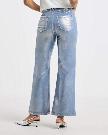 Blue Metallic Wide Leg Jeans