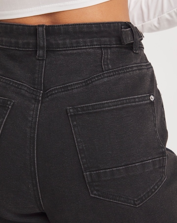 Black High Rise Straight Leg Denim Cargo
