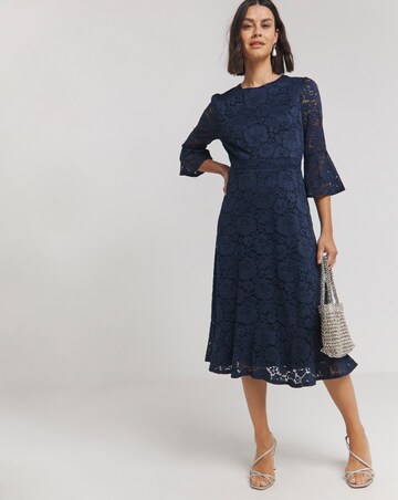 Joanna Hope Fluted Sleeve Stretch Lace Midi Dress | Simply Be
