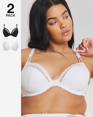 Pretty Secrets 2 Pack Rachel Everyday Padded Plunge Bras B-F -Black/White