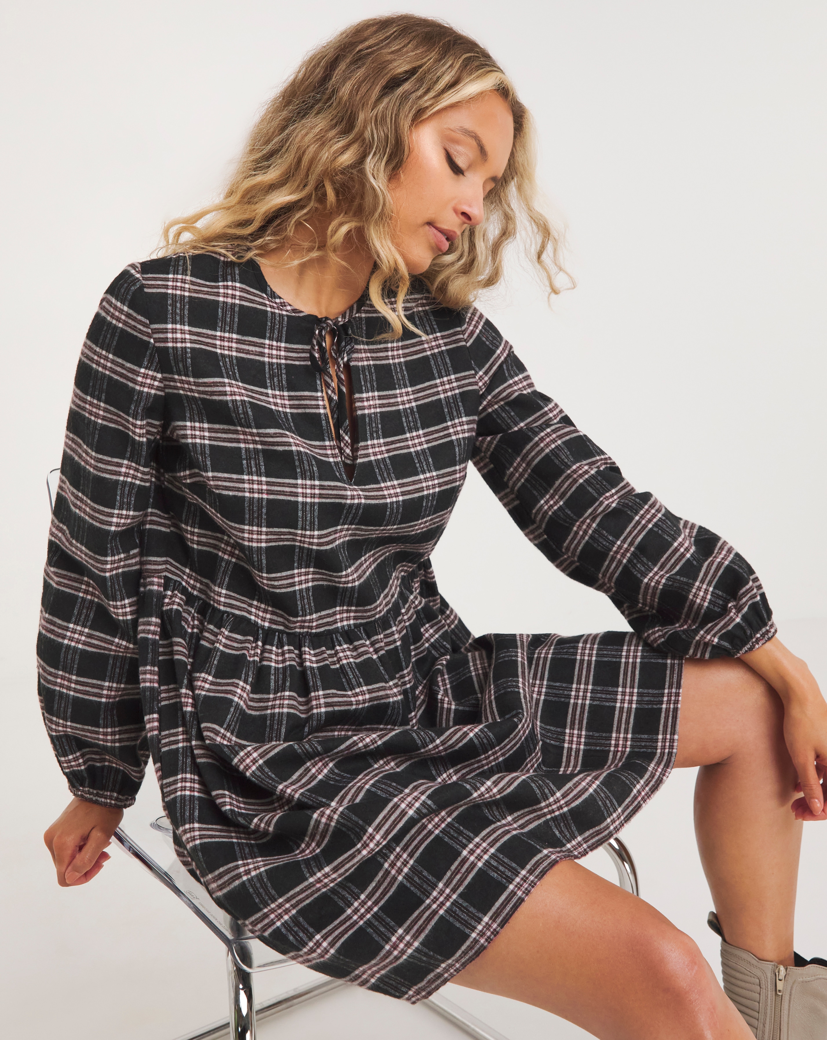 Long check shirt dress hotsell