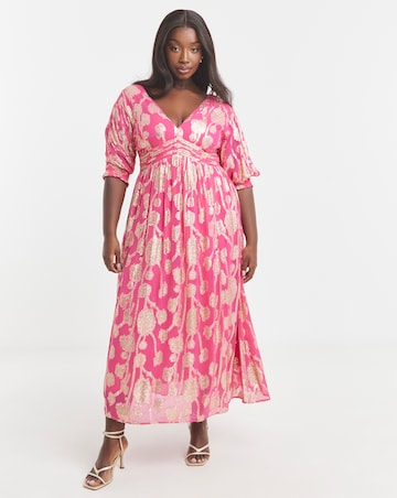 Simply Be Pink and Gold Jacquard Detail Maxi Dress