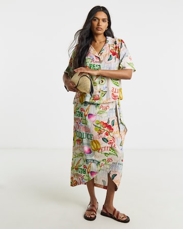 Postcard Print Linen Revere Shirt