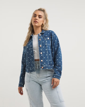 Heart Print Western Denim Jacket