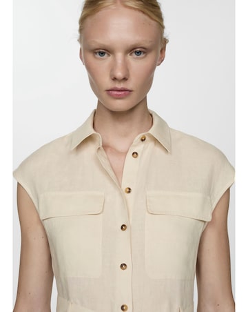 Mango Pure Linen Shirt Dress with Tie Detail