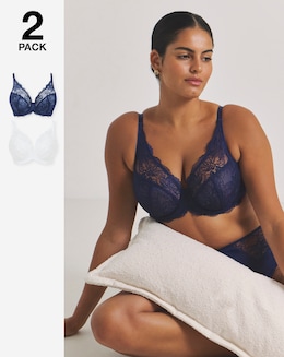 Pretty Secrets (2 Pack) New Ella Wired Full Cup Bras (C-J) Navy/White