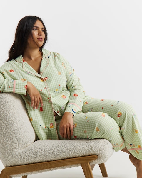 Simply Be Cotton Gingham Pyjama Set Breakfast Print