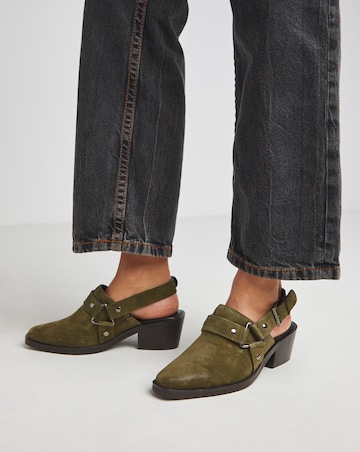 Elyria Suede Western Detailed Mule Shoes Wide E Fit