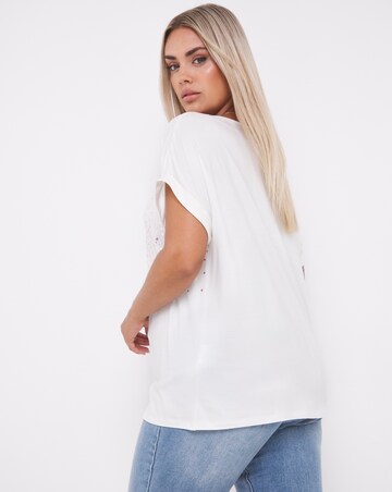 Short Sleeve Ivory Rose Gold Metallic Cluster Foil Top