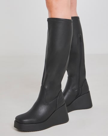 Pax Wedge Knee High Boots Quilting Detail - Extra Wide Fit (EEE) & Curvy Calf