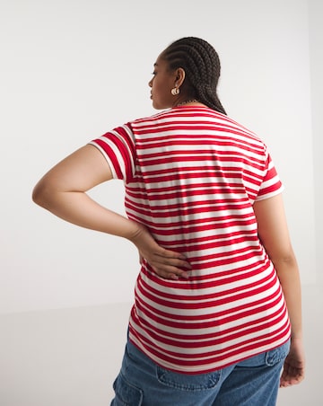 Red & Ivory Stripe V Neck Tee