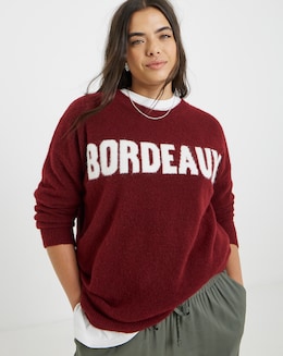 Simply Be Burgundy Slogan Knitted Crew Neck Jumper