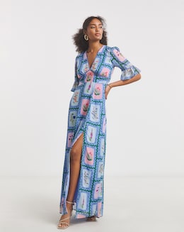 Hope &amp; Ivy Selena Postcard Print Maxi Dress