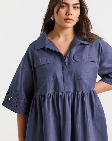Simply Be Blue Broderie Detail Shirt Dress