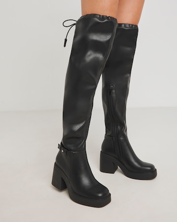 Ace Over Knee Platform Heeled Stretch Boots - Wide Fit (E) Standard/Curvy Calf