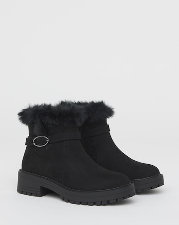 Heavenly Soles Alto Chunky Ankle Boots with Faux Fur Trim - Wide Fit (E)