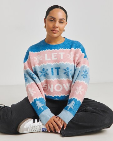 Blue And Pink Let It Snow Christmas Jumper